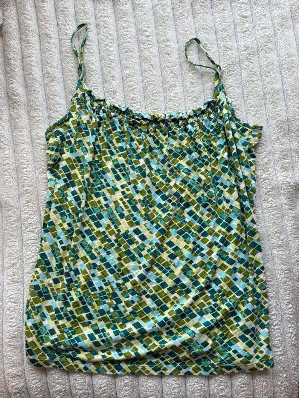Ann Taylor Green & Teal Geometric Spaghetti Strap Camisole